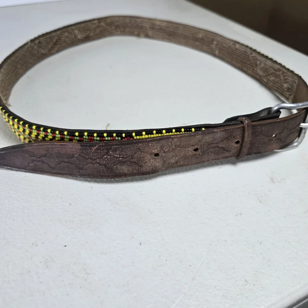 Vintage‎ Beaded Handmade Leather Belt 40